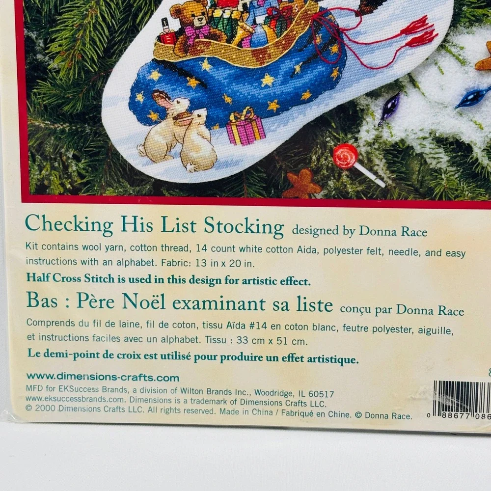 Dimensions Checking His List Stocking Cross Stitch Kit 8645 Donna Race Santa New